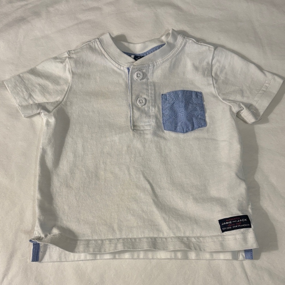 Janie and Jack White Tee with Blue Pocket